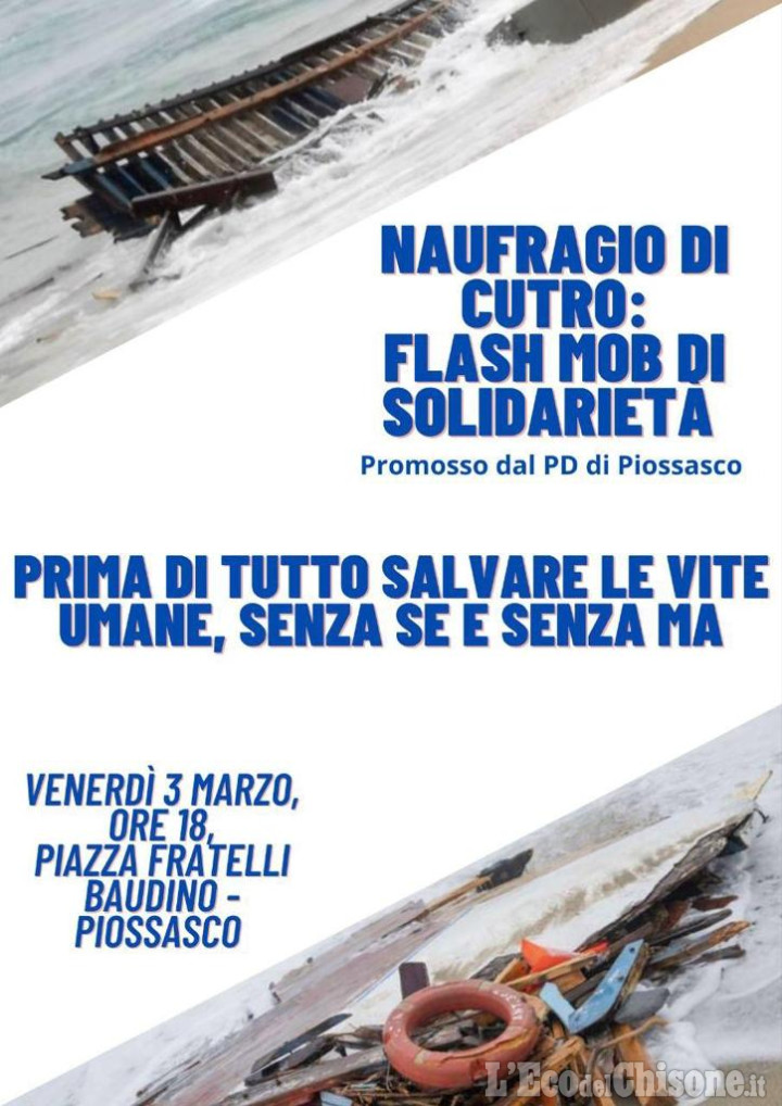 Piossasco: flash mob di solidarietà per ricordare le vittime del naufragio di Cutro