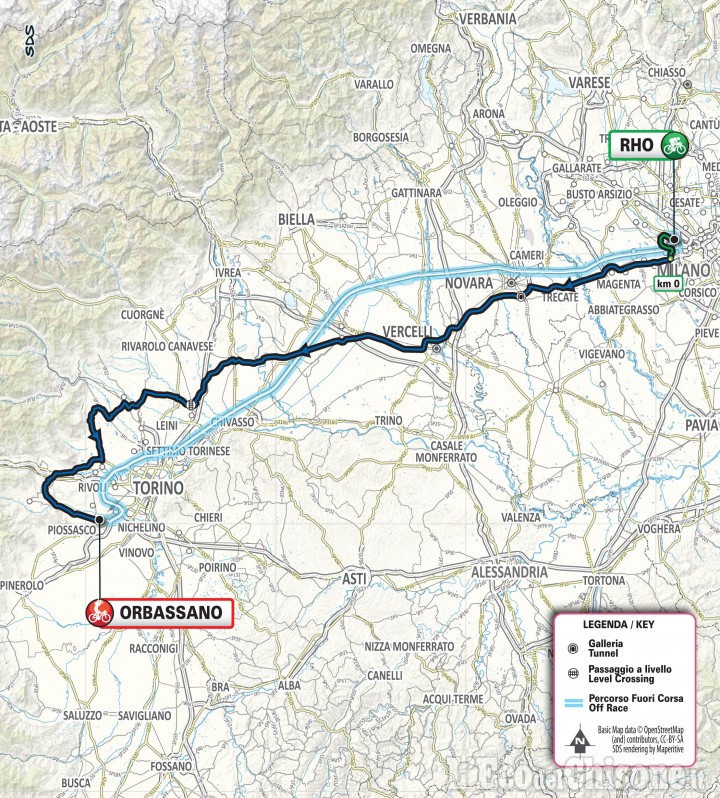 Ciclismo, Milano-Torino: la mappa del percorso, partenza a Rho