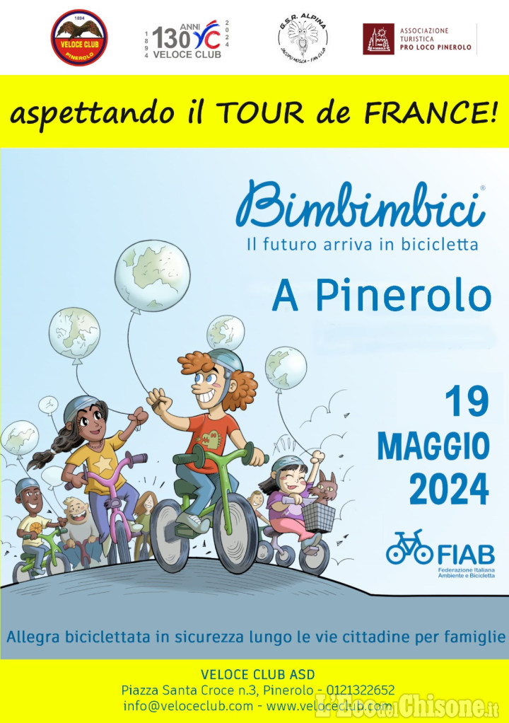 Pinerolo domenica biciclettata in sicurezza per famiglie: dal Veloce Club, Aspettando il Tour