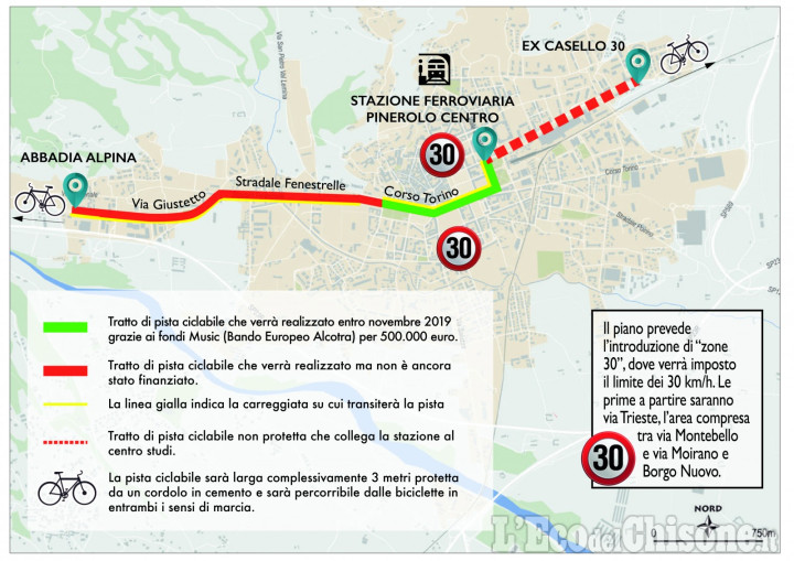 Pinerolo, chiusure per i lavori della pista ciclabile