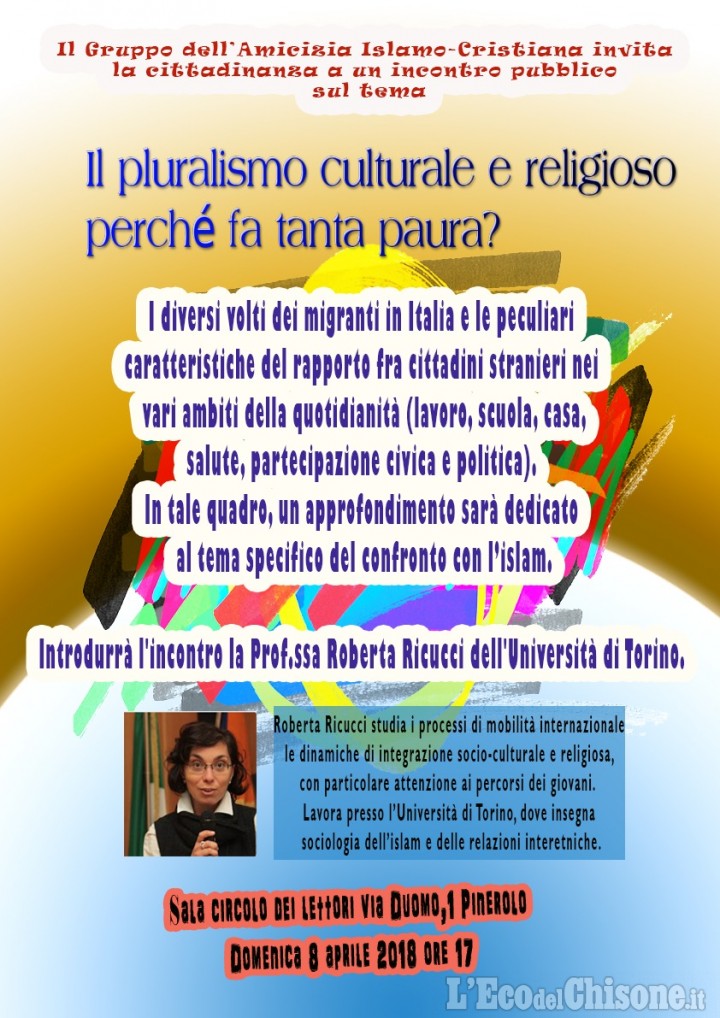 Domenica a Pinerolo: &quot;Il pluralismo culturale e religioso: perché fa paura?&quot;, un incontro