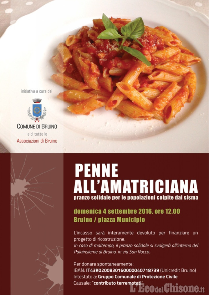 Bruino: penne all&#039;amatriciana pro terremotati