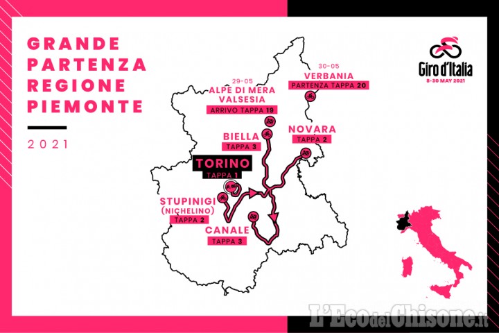 Ciclismo, Giro d'Italia: Grande Partenza piemontese e seconda tappa al via da Stupinigi