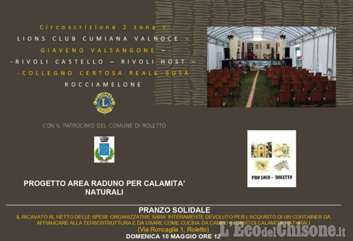 Roletto: domenica pranzo solidale dei Lions per l'acquisto di una cucina da campo 