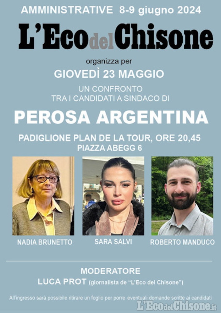 A Perosa Argentina il confronto elettorale pubblico tra Salvi, Manduco e Brunetto