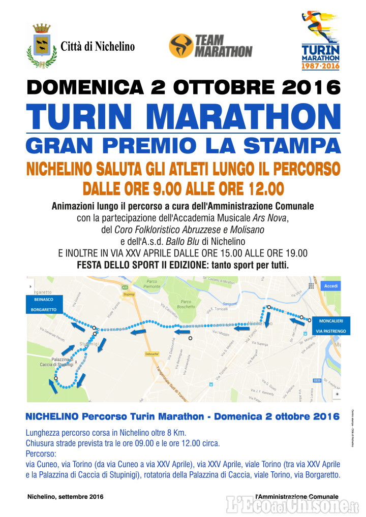 Turin Marathon a Nichelino: le strade chiuse domenica