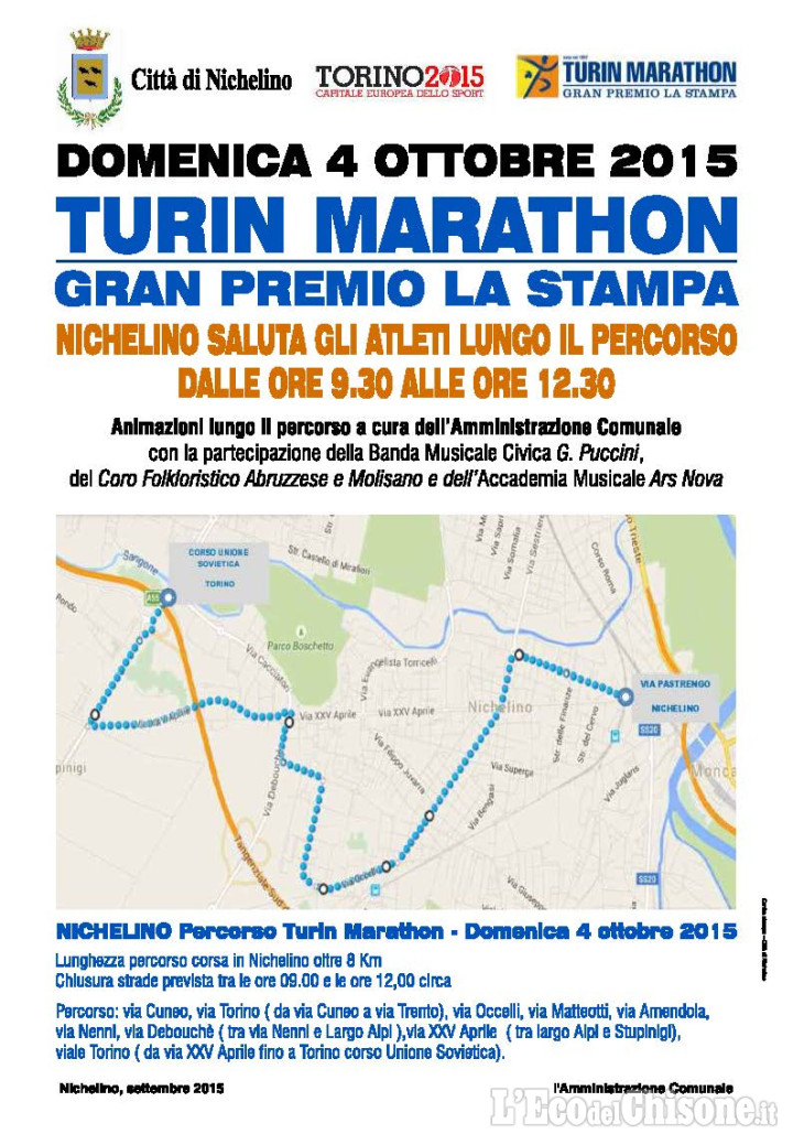 Nichelino: passa la Turin Marathon, modifiche alla viabilità