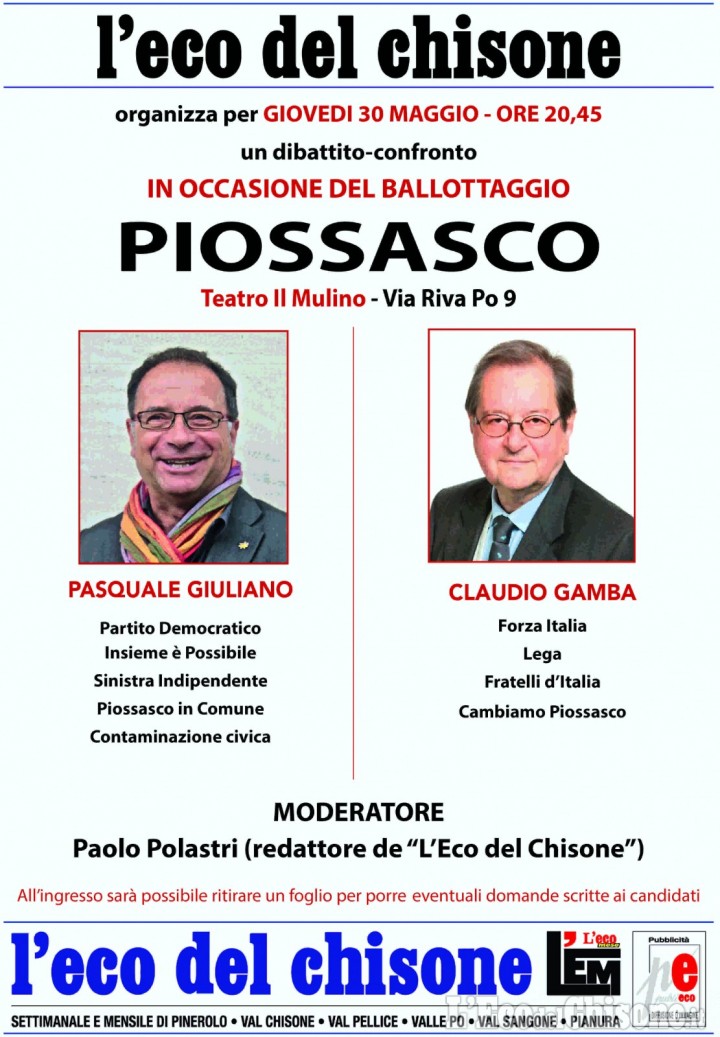 Piossasco: questa sera al Mulino il &quot;faccia a faccia&quot; tra Giuliano e Gamba