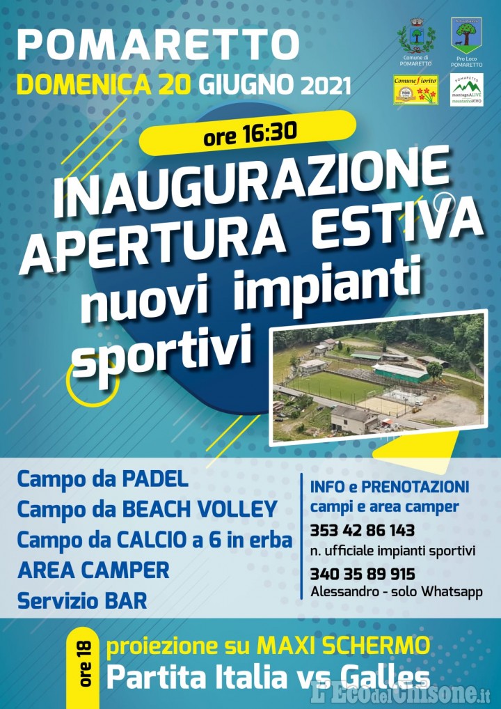 Pomaretto inaugura i nuovi impianti sportivi: padel, beach volley e calcio a 6