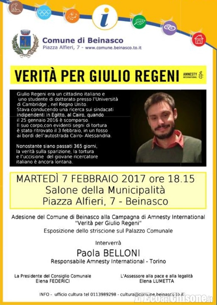 Beinasco, striscione sul municipio: &quot;Verità per Giulio Regeni&quot;