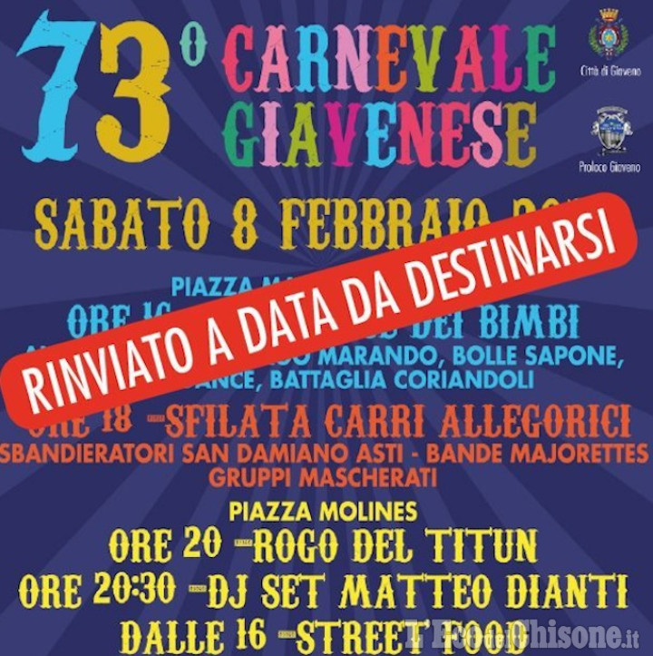 Giaveno: il Carnevale è stato rinviato «a data da destinarsi»