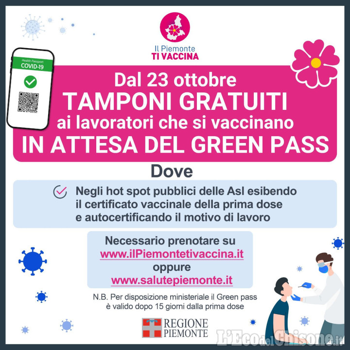 Tamponi gratuiti da oggi negli hot spot pubblici per tutti quei lavoratori in attesa di green pass dopo aver effettuato la prima dose.