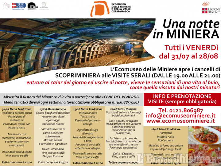 Una notte in miniera: visite serali fino al 28 agosto con le "Cene del venerdì"