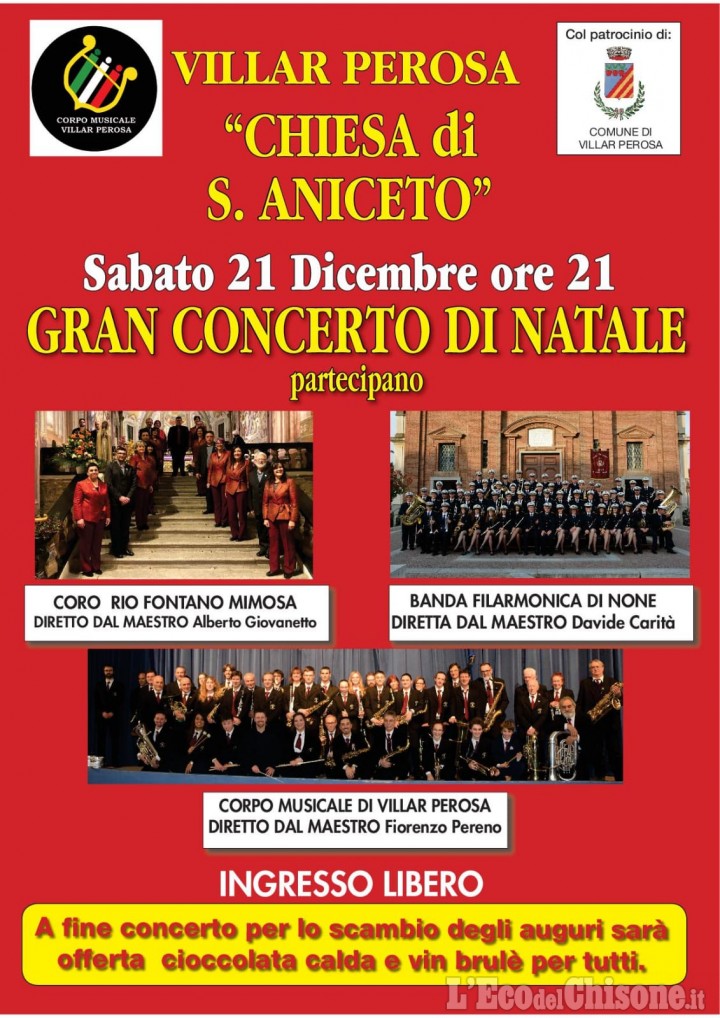 Villar Perosa: questa sera gran concerto di Natale con due bande e un coro