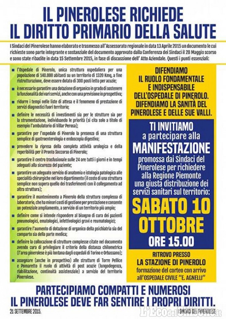 Il Pinerolese marcia con i sindaci per chiedere una sanità giusta