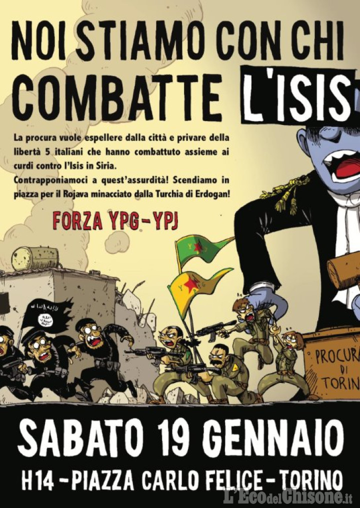 Organizzazioni pinerolesi alla manifestazioni contro la sorveglianza speciale ai cinque foreign fighter attivi in Siria