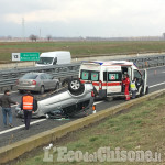Volvera: scontro tra auto, fuoristrada si ribalta sulla Torino-Pinerolo