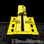 Pinerolo: la Torre del Municipio si illumina di giallo con il volto di Giulio Regeni 