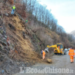 Frana sulla strada a Villar Perosa: nel weekend Sp 23 a doppio senso di marcia